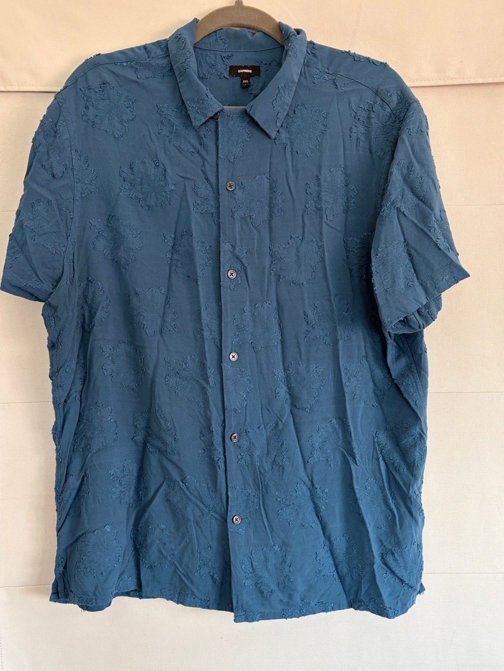 Express Men's Short-Sleeve Button-Down Shirt - Teal Blue